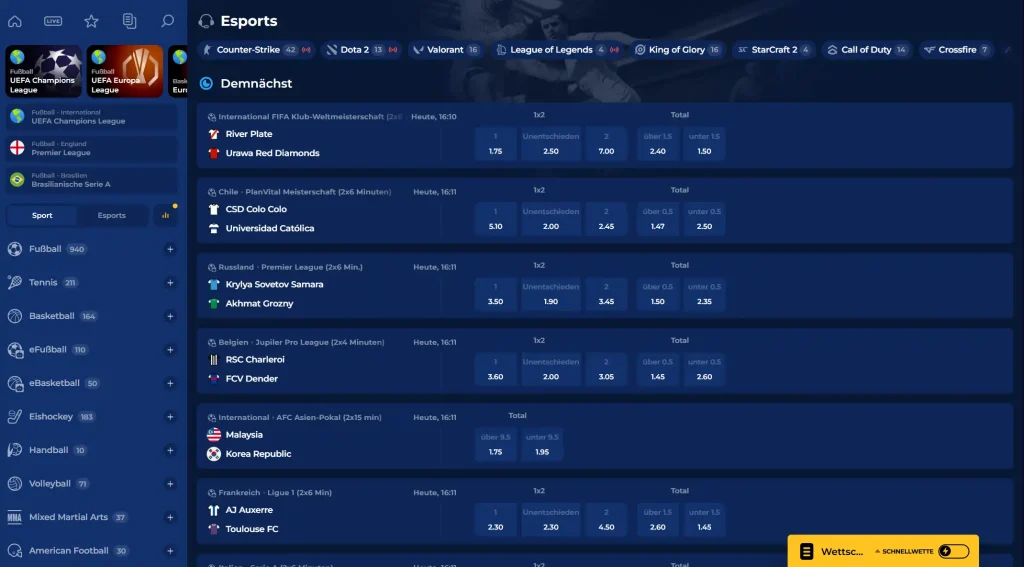 MoroSpin Casino Esports Wettseite mit Spielen wie Counter Strike, Dota 2 und League of Legends