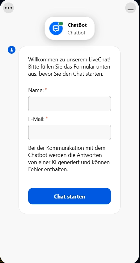 MoroSpin Casino LiveChat Support Fenster mit Formular für Name und E Mail