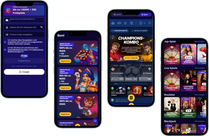 MoroSpin Casino Smartphone Ansicht mit Registrierung, Bonusangeboten, Sportwetten und Casino Spielen