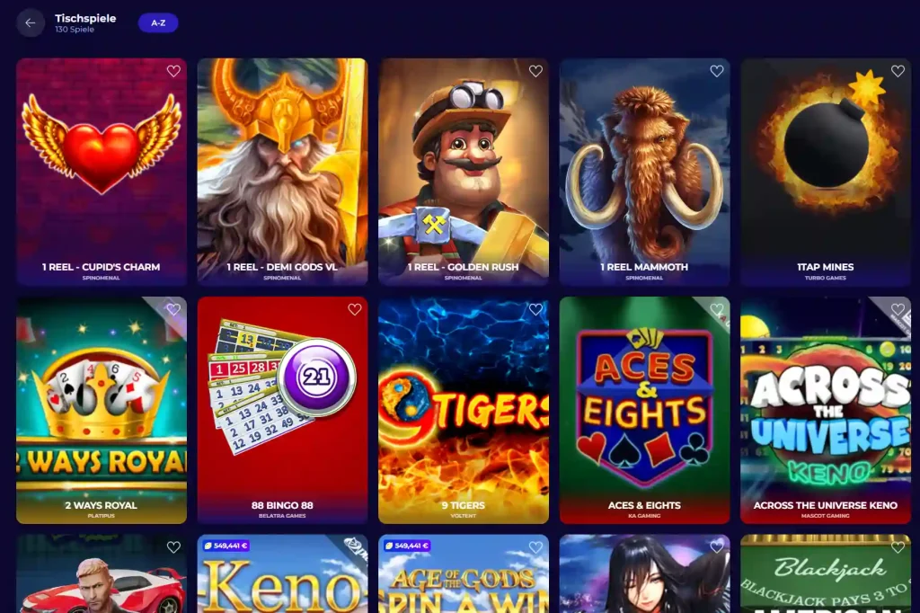 MoroSpin Casino Tischspiele Auswahl mit Keno, Bingo und Kartenspielen